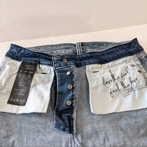 Liverpool Jeans Blue Denim Straight Leg Button Front Crop Size 2 - Picture 15 of 17